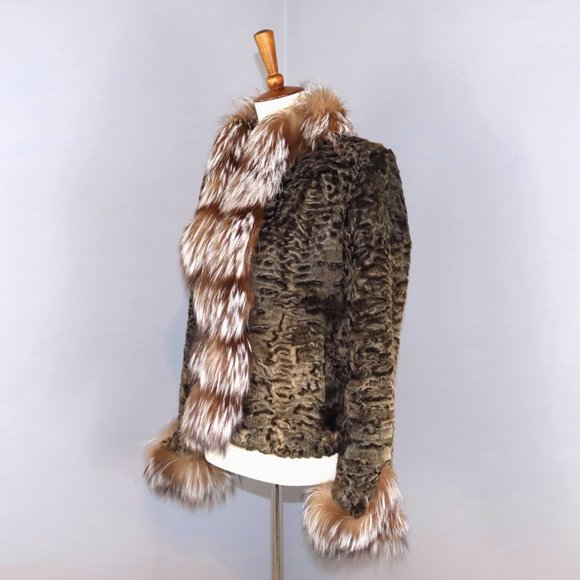 Genuine Karakul Persian Lamb Medium Fox Fur Trim Coat Neiman Marcus $6k - Picture 11 of 14